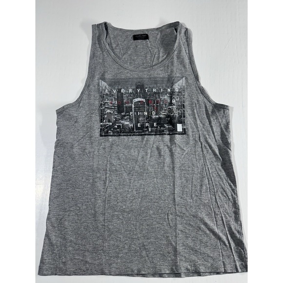 Zara Other - ZARA MAN Gray Graphic Tank Top L Cityscape Print Sleeveless Streetwear